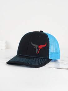 1 件时尚长角牛印花棒球帽，透气网眼休闲太阳帽，可调节男女通用尺寸，适合户外运动和礼物，春夏季