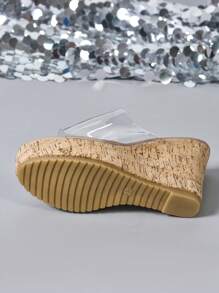 2024新款女士厚底凉拖鞋，夏季户外厚底透明绑带高跟鞋，大码 - 無色 - 查看 10