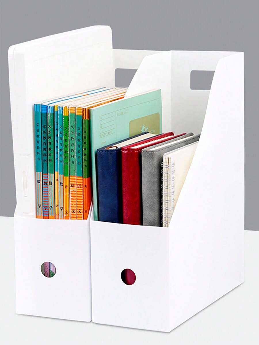 1 件白色简约 DIY 桌面书架、折叠式单柱书架、透明文件架、宿舍整理器、学校用品、返校 - 彩色 - 查看 1
