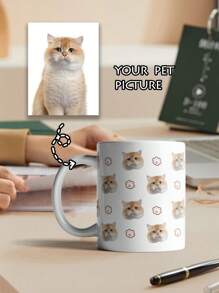 1 pieza Taza personalizada de 11 oz/350 ml con cara de gato, taza personalizada con cara de mascota - Taza para mascotas personalizada para amantes de los gatos, regalo para mamá y papá de gatos, decoración del hogar para el Día de San Valentín, regalo de San Valentín único para ella, regalo para colegas, taza personalizada con foto para dueños de gatos, regalo perfecto para amantes de los gatos