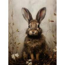 1 pieza Cartel de arte de pared Animales botánicos vintage Pascua Conejo Conejito en campo de flores Liebre Póster de cabaña Pintura en lienzo Arte de pared Decoración para el hogar Regalo perfecto para estudio y sala de estar Decoración Canvas sin marco