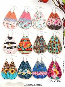 24pcs/Set Bohemian Style Water Drop Flower Pendant Earrings, Fashion Jewelry Set For Women & Girls, Daily Wear & Gift