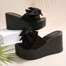 Giày sandal đế xuồng nơ cho nữ, giày đi biển ngoài trời nhẹ hở mũi - Cung đen - Xem 6