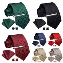 4pcs/Set Men's Fashion Plaid Necktie, Silk Satin Tie, Pocket Square, Cufflinks And Silvery Tie Clip Combo Gift Set, Suitable For Groom, Groomsman, Wedding, Business, Graduation, Evening Party, Perfectly Match Tuxedo To Make You Stand Out - Four-piece Set - View 12