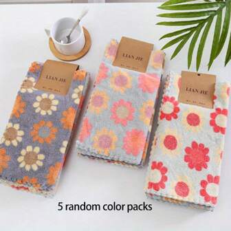 Ultra Soft 5 Packs Boho Floral Washcloths - Super Absorbent Quick-Dry Towels - Chemical-Free For All Skin Types, Home & Bathroom Use(Ships Without Cardboard Cardboard For Display Only)