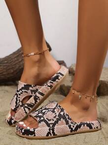 Women's Thick Sole Non-Slip Comfortable Slippers, Outdoor Casual Colorful National Flag Beach Slides - Khaki Snake Print - View 3