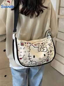 Sanrio Sanrio KT Cat Crossbody Canvas Bag Women's Shoulder Bag Cartoon Cute Dumpling Bag, Large Capacity Storage Bag
