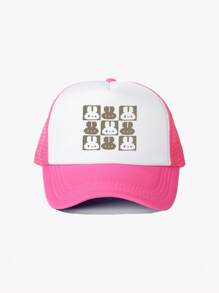 1 pieza Gorra de béisbol de malla con estampado de conejito de Pascua para hombres, ajustable, para uso en exteriores, protección solar, adecuada para viajes de primavera/otoño, playa, jóvenes, estilo Y2K, gorra de camionero de red