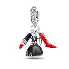 925 Sterling Silver Women's Jewelry Lipstick Perfume High Heels Imitation Series Charms Dress And Flower Charms Red High Heels Charms Suitable For Women's Bracelets DIY Jewelry Making And Daily Clothing Matching Jewelry Decoration Suitable For Girls