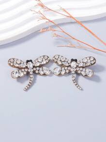 juran 1 par de aretes con forma de libélula con rhinestones, joya adornada linda y brillante para mujeres
