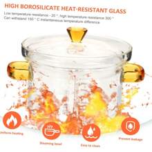 1个1900ml汤锅+1个450ml炖盅带刻度玻璃蒸蛋碗，家用透明水果沙拉碗带盖玻璃锅，可用电陶炉加热，高硼硅玻璃炖盅带刻度婴儿辅食锅，专用家用透明蒸蛋碗，用于炖燕窝。