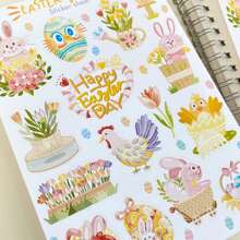 3 STUKS Handgemaakt Stickervel - Pasen | Esthetische Stationery Stickers Met Konijntjes En Bloemen. Geweldig Voor Dagboeken, Enveloppen En Kaarten