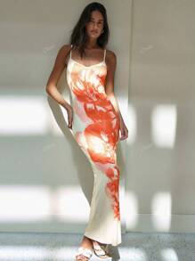 Vestido largo informal de mujer con tirantes de espagueti y estampado floral