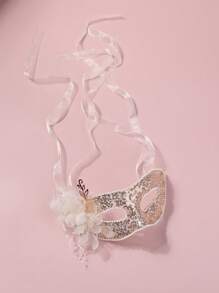 1pc Personalized Half Face Mask, Feathered Goddess Sexy Halloween Party Masquerade Prop Mask - Champagne - View 5