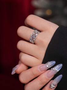 1 Peça Anel de Casamento Feminino com Três Pedras, 1,1 Quilates, Diamante Moissanite Redondo, Diamante Moissanite Acabado em Laboratório, Cor D, Pureza VVS1, Design Vazado Exquisito de Prata Sterling S925 com Certificado