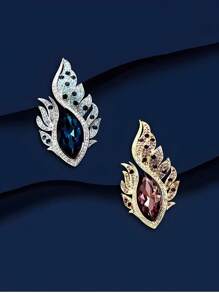 New Arrival Angel Feather Crystal Brooch, Exquisite Luxury Women Unique Rhinestone Chest Flower Niche Design Accessory - Blue - View 5