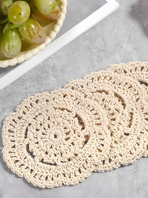 3pcs Handmade Crochet Lace Placemats - Vintage Floral Table Decor For Easter & Mother's Day Gifts, Heat-Resistant Coasters, Farmhouse Style Kitchen/Dining Party Decor