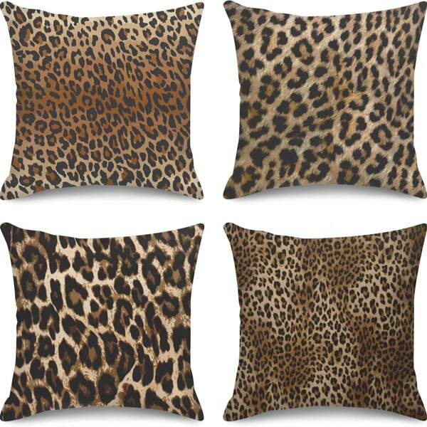4pcs Throw Pillow Covers Home Decor Pillow Cases Decorative Cushion Couch Sofa Pillowcases Leopard Work African Animal Black