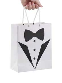 1/5 件带手柄的伴郎礼品袋，9 英寸 X 7.5 英寸 X 3.5 英寸黑色领带衬衫燕尾服图案牛皮纸礼品包装袋，适用于求婚、周年庆典、父亲节、情人节和订婚派对回礼装饰 - 彩色 - 查看 4