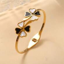 1 件不锈钢弹簧可打开四叶草手链，黑白贝壳手链，18K 镀金 - 四葉草 - 查看 6