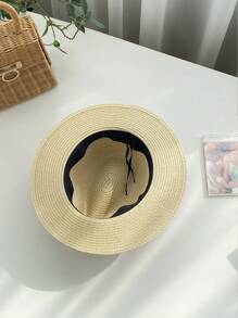 1pc Women Beige Western Cowgirl Style UPF50+ Sun Protection Panama Straw Hat With Black Decor, Vintage Style, Lightweight, Breathable, Suitable For Beach, Travel, Wedding Season, Music Festival, Valentine's Day Gift