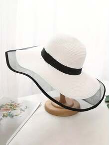 1pc Women's Outdoor Casual Sun Hat, Mesh Brim Large Brim Straw Hat, Y2K Bucket Hat Style, Suitable For Spring & Summer - Straw Hat - View 8