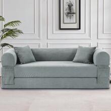 9 Colors Solid Color Corduroy Large Medium Two Size Light Luxury Sit/Lie Convertible Compression Multi-Funtional Sofa Bed Module Free Combination - Light Grey - View 1