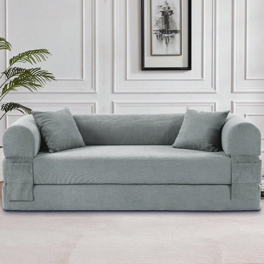 9 Colors Solid Color Corduroy Large Medium Two Size Light Luxury Sit/Lie Convertible Compression Multi-Funtional Sofa Bed Module Free Combination - Light Grey - View 1