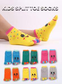 Kids' 5-Toe Smiling Face Short Socks, Cute Cartoon Korean Style, Suitable For Spring/Summer, Suitable For Children's Daily Wear, Sports, Outdoor Activities - Multicolor - View 1