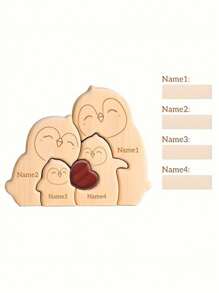 2/3/4/5 件可定制木制企鹅雕像，适合作为节日礼物、圣诞节礼物、情人节礼物、父亲节礼物、母亲节礼物、家庭纪念品礼物