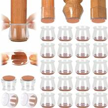 4/8/16/24 Stück transparente/schwarze Silikon Stuhlbeinkappe mit Filzauflagen, Kratzer- und geräuschreduzierende Bodenschoner für Ess-, Büro-, Wohnzimmerstühle und Barhocker, geeignet für Hartböden