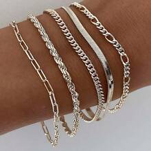 1 Set Of 5pcs Boho Style Metal Chain Layered Bracelet For Women