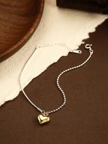 1pc S925 Sterling Silver Bracelet, Stylish Chain Gold Heart Pendant Minimalist Necklace, Personalized Charm Jewelry Gift For Women - Silver - View 6