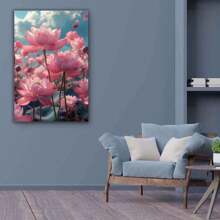 Décoration de cuisine moderne, affiche de carte du monde, champ de fleurs de lotus, belles fleurs modernes, impressions sur toile, peinture pour la maison, prête à accrocher, adaptée à la peinture décorative dans le salon et la chambre à coucher, (rose)