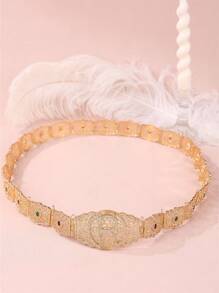 1 件时尚 R 字母水钻金属金色链条腰带，适合女士，适合婚礼、派对、度假，可拆卸和可调节长度 - 腰帶 - 查看 6