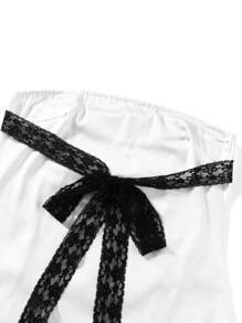 Womens Tube Top Dress Strapless Sleeveless Lace Patchwork Side Split Bodycon Mini Dress - White - View 6