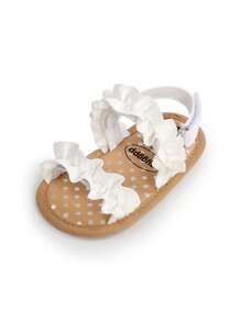 婴儿女童夏季凉鞋带花朵蝴蝶结软底婚纱平底鞋新生儿学步鞋婴儿床正装鞋 - 白色 - 查看 4