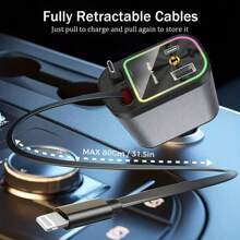 120W Universal Fast Car Charger, Starlight LED Projector, 4-In-1 Dual Retractable Cable, 180° Adjustable Direction With 2.6ft Retractable Cord, USB-C Port, Ceiling Galaxy Light For Car Phone Accessories - one-size - View 8