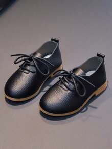 1 双休闲系带软底圆头仿皮鞋，适合儿童，日常百搭一脚蹬，英伦风格，2025 年春秋新品 - 黑色 - 查看 3