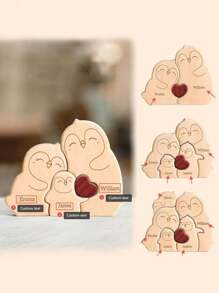 2/3/4/5 件可定制木制企鹅雕像，适合作为节日礼物、圣诞节礼物、情人节礼物、父亲节礼物、母亲节礼物、家庭纪念品礼物