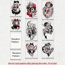 Set de 10 tatuajes temporales a prueba de agua con patrones de chica rebelde Lolita oscura y lindos dibujos animados, duran de 1 a 5 días, unisex