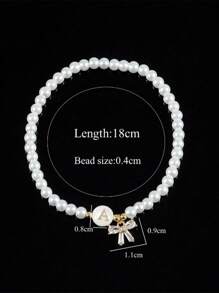 1 件新款复古蝴蝶结圆形贝壳字母手链仿珍珠串珠手链适合女士情人节、妈妈、母亲、母亲节、礼物 - 白色 - 查看 2