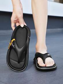 夏季休闲时尚简约宽松防滑耐磨柔软透气速干男士人字拖 - 黑色 - 查看 5