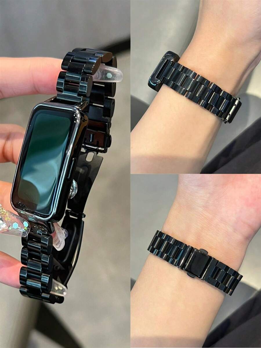 1 条时尚金属镀层表带，兼容华为表带 9/8/7 NFC 版本 - 黑色 - 查看 1