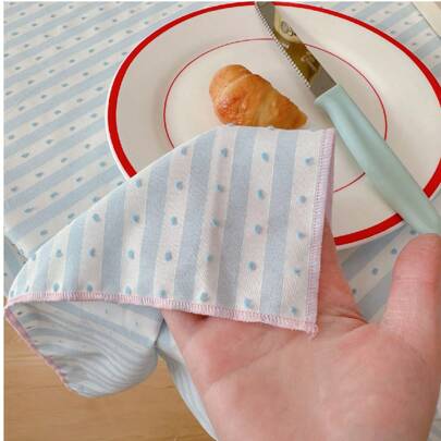 1 قطعة خلفية طاولة للتصوير الفوتوغرافي للطعام مخططة باللون الأزرق والوردي ذات نقاط، مناسبة لحفلات الزفاف وعيد الحب وديكور المنزل