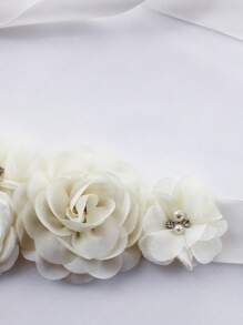 1 buc centură cu flori 3D în talie, evantaie rochie de mireasă, petrecere domnișoare de onoare, centură florală din satin de maternitate, accesoriu pentru costum fotografic