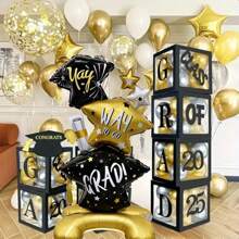2025 Graduation Theme Aluminum Foil Balloon Set, Large Stand Base Graduation Cap, Owl Graduate, Diploma, Graduation Ceremony, Campus Graduation Party Decorative Floating Helium Balloons