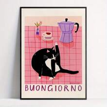 1 Pieza Cartel de lienzo con diseño de gato lindo, arte de pared con tema de animal vintage moderno para decoración del hogar, oficina, sala de estar, dormitorio, cocina, baño, sin marco