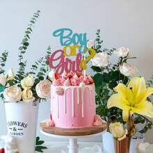 1 PC Glitter "Boy Or ? Girl" Gender Reveal Cake Topper - Paper Cake Decoration For Gender Reveal & Baby Shower Celebrations, Dual-Toned Pink & Blue Design, No Feathers, Electricity-Free Use - Multicolor - View 9