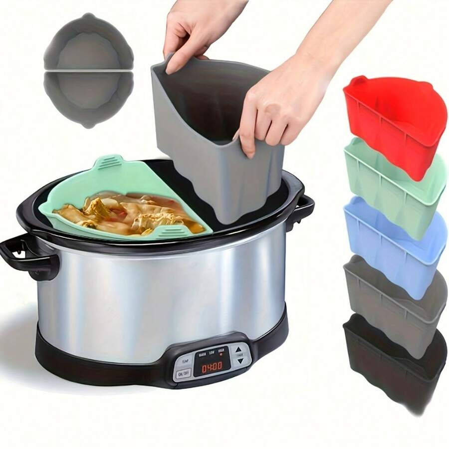 Reusable Silicone Slow Cooker Dividers, Easy Clean, Waterproof Liners For Kitchen Use, Red/Black